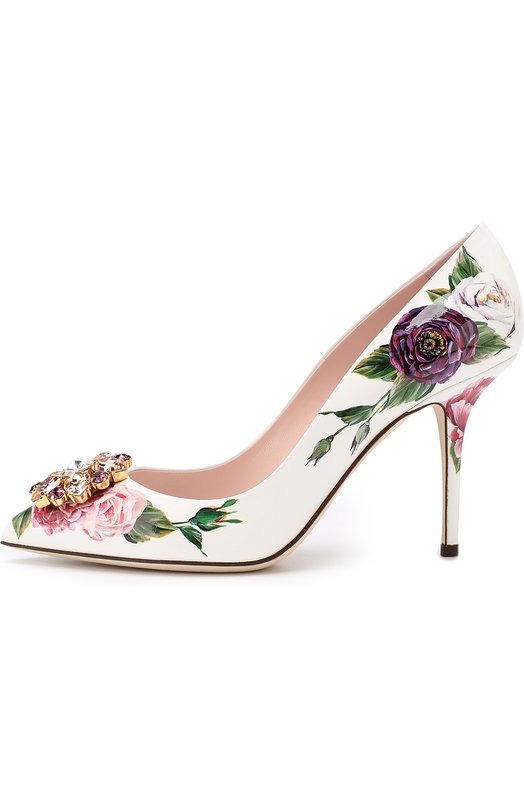 Лаковые туфли Bellucci с цветочным принтом и брошью Dolce&Gabbana 