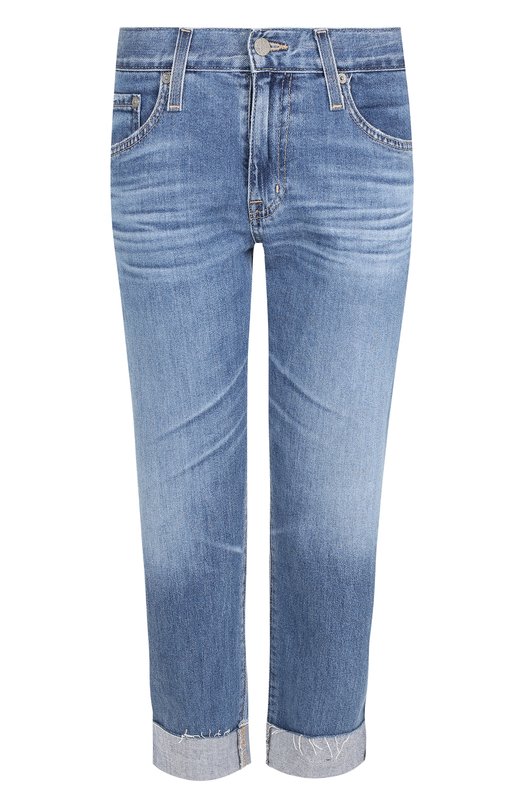 Укороченные джинсы с потертостями и отворотами AG 