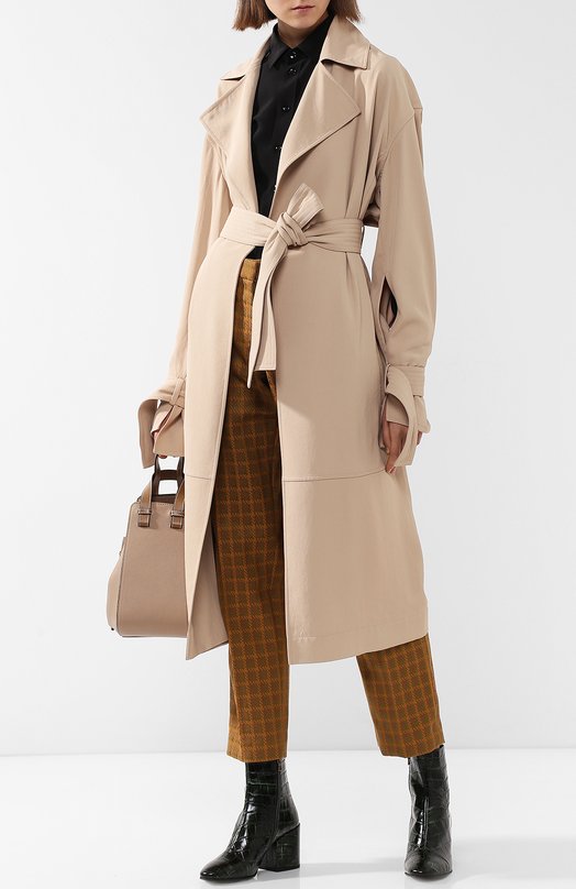 Однотонное пальто с поясом и карманами Victoria Beckham 