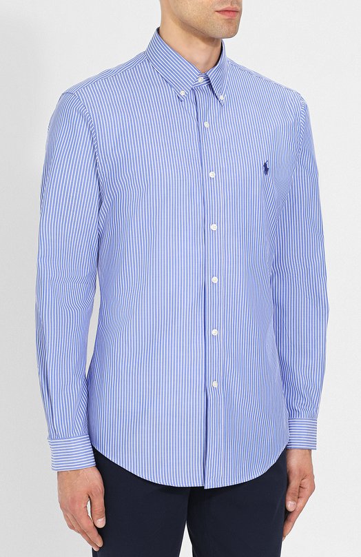 Хлопковая рубашка в полоску с воротником button down Polo Ralph Lauren 
