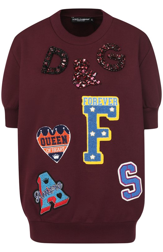 Хлопковый пуловер с круглым вырезом и декоративной отделкой Dolce&Gabbana 