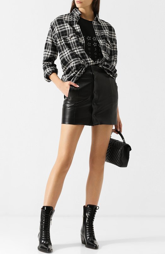 Кожаная мини-юбка с карманами Yves Saint Laurent 