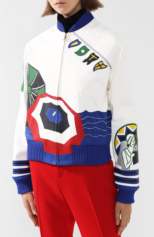 Кожаная куртка с принтом и контрастной отделкой Ralph Lauren 