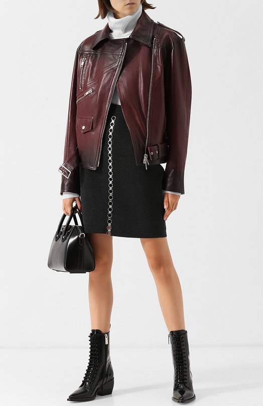 Кожаная куртка с поясом и косой молнией Givenchy 