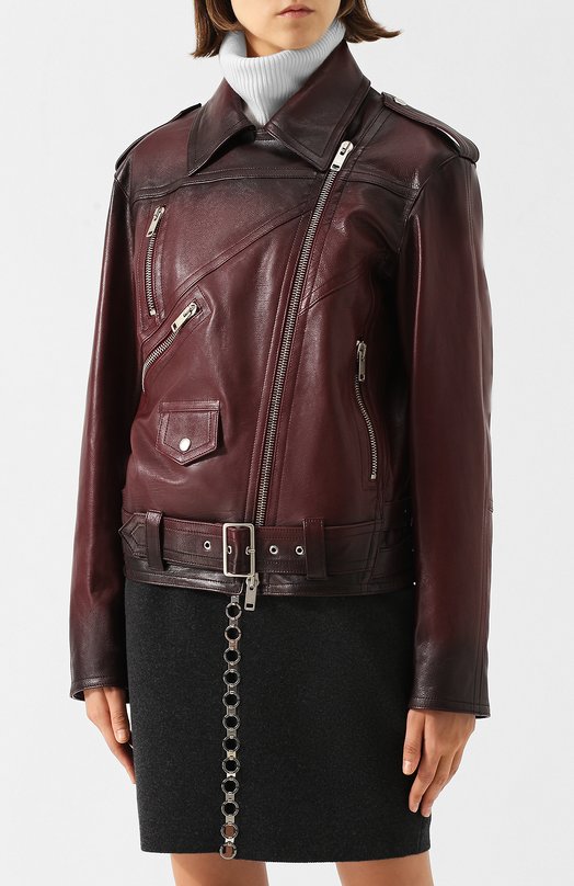 Кожаная куртка с поясом и косой молнией Givenchy 