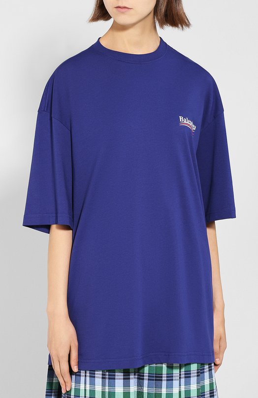 Хлопковая футболка свободного кроя с контрастной надписью Balenciaga 