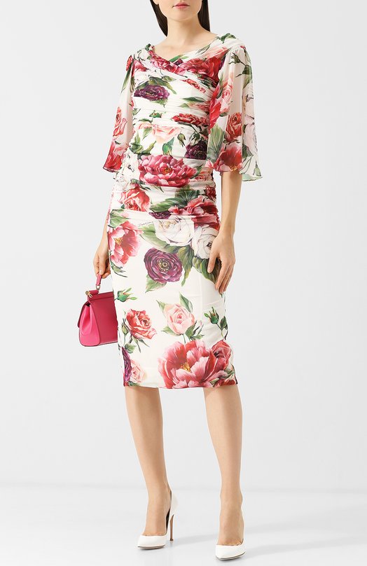 Шелковое платье-миди с драпировкой и принтом Dolce&Gabbana 