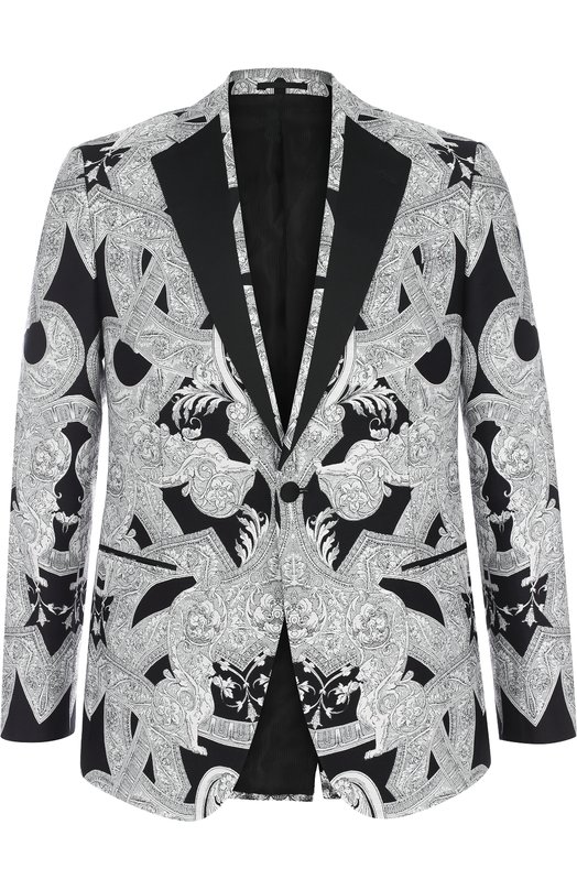 Однобортный пиджак с принтом из смеси хлопка и шелка Versace 