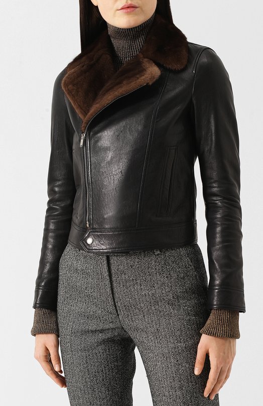 Кожаная куртка с меховым воротником Yves Saint Laurent 