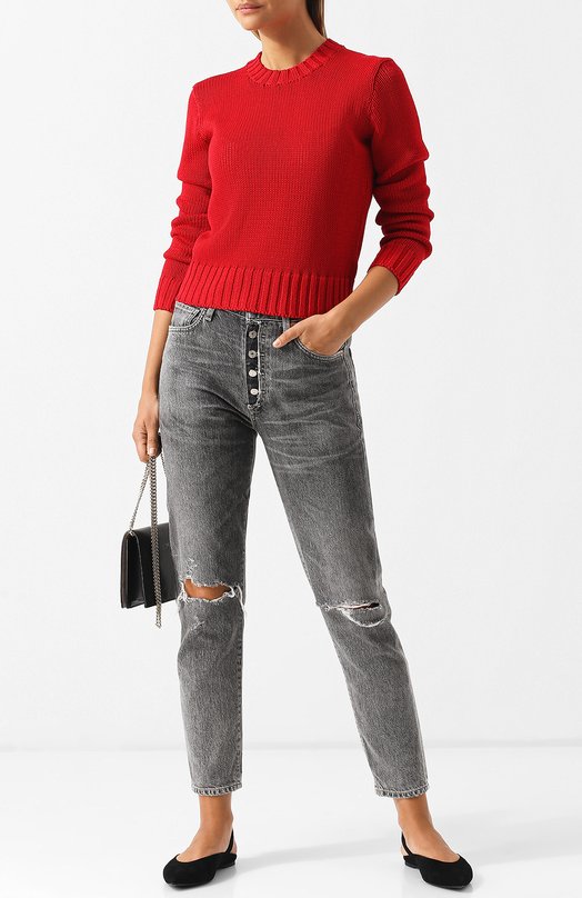 Однотонный вязаный пуловер с круглым вырезом Polo Ralph Lauren 