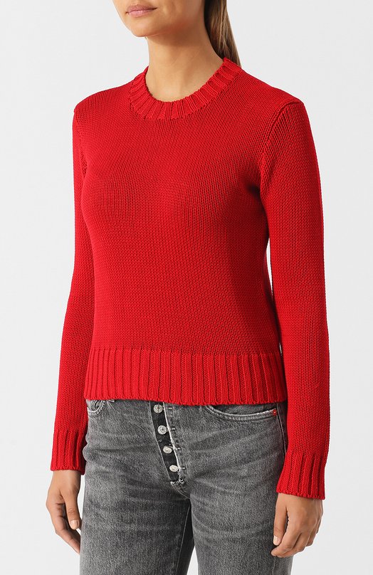 Однотонный вязаный пуловер с круглым вырезом Polo Ralph Lauren 