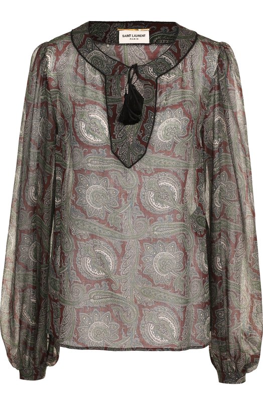 Шерстяная блуза с объемными рукавами и принтом Yves Saint Laurent 