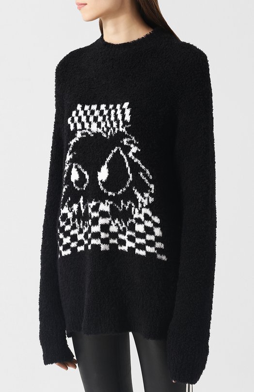 Удлиненный шерстяной пуловер с контрастной вышивкой MCQ 