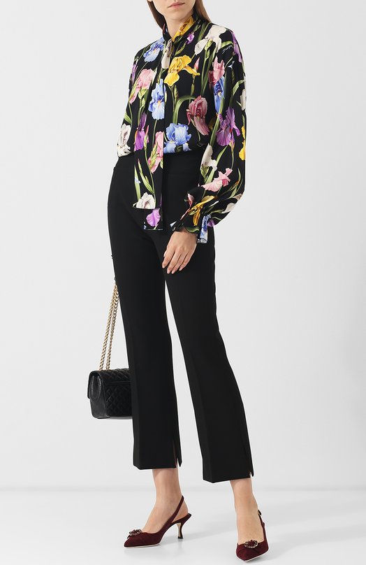 Шелковая блуза с принтом и воротником аскот Dolce&Gabbana 