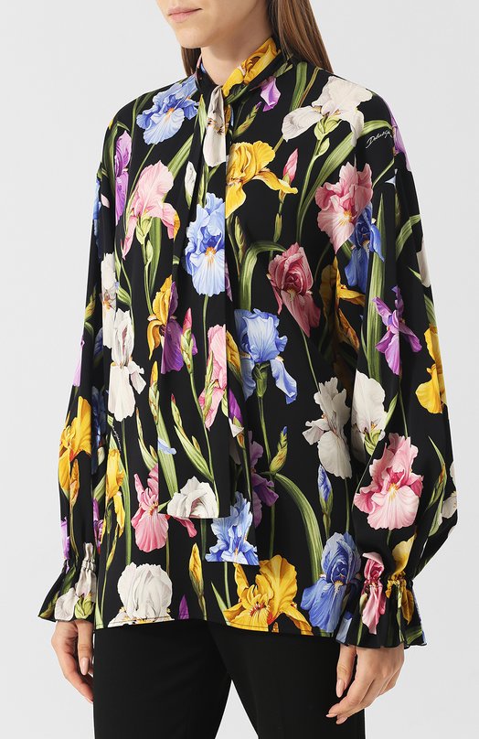 Шелковая блуза с принтом и воротником аскот Dolce&Gabbana 