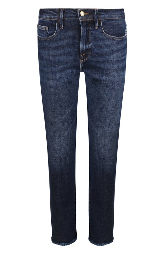 Укороченные джинсы с потертостями и бахромой FRAME DENIM 
