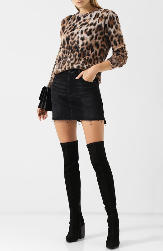 Пуловер с круглым вырезом и леопардовым принтом Yves Saint Laurent 
