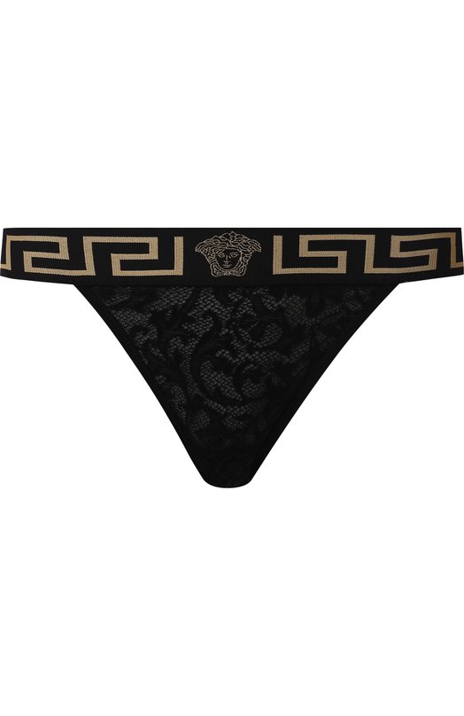 Кружевные трусы-стринги с логотипом бренда Versace 