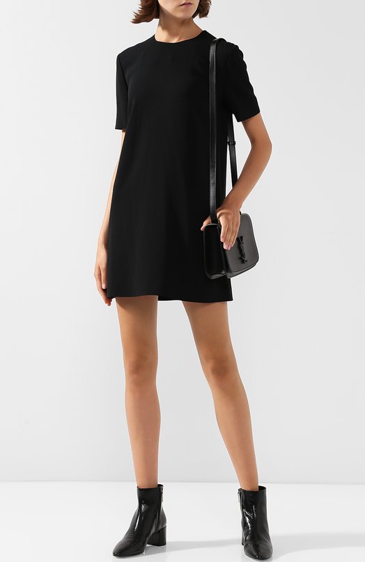 Однотонное мини-платье с круглым вырезом Yves Saint Laurent 