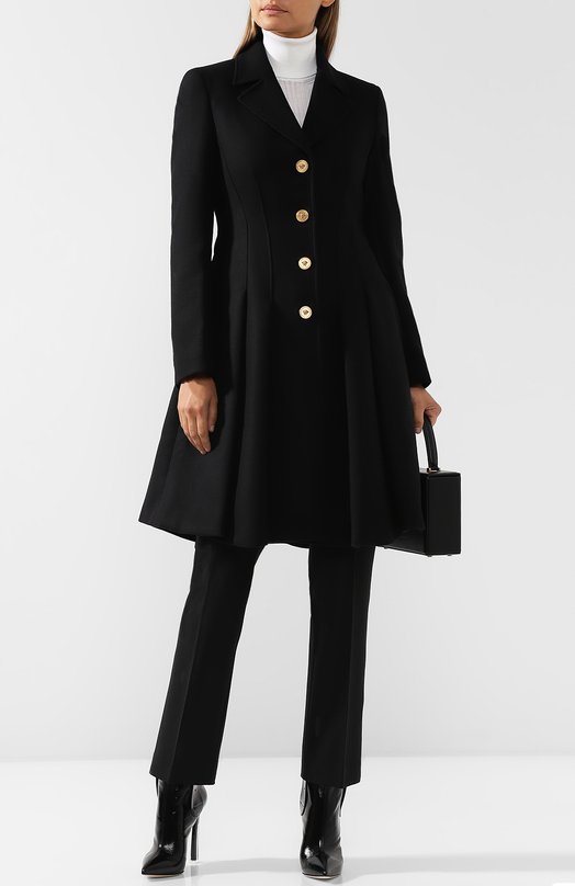 Приталенное шерстяное пальто с контрастными пуговицами Versace 