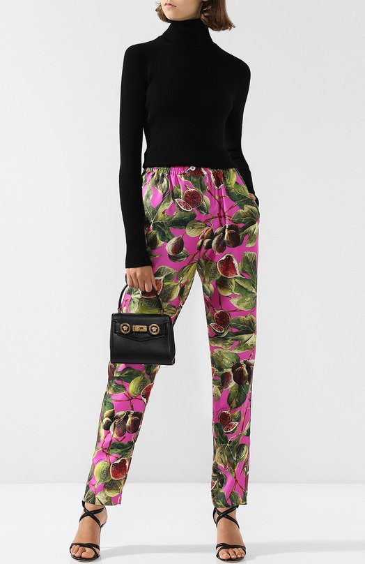 Шелковые брюки с эластичным поясом и принтом Dolce&Gabbana 