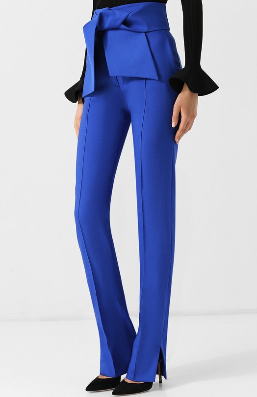 Однотонные брюки из смеси шерсти и шелка с поясом Valentino 