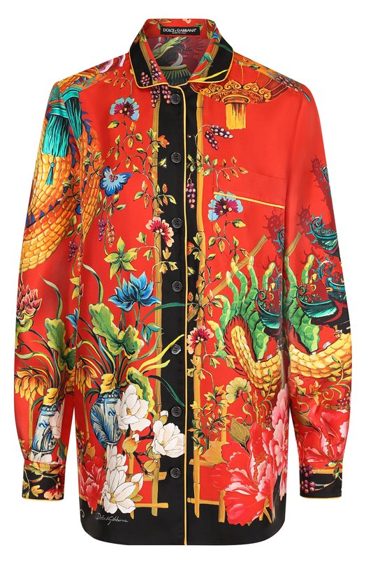 Шелковая блуза прямого кроя с принтом Dolce&Gabbana 