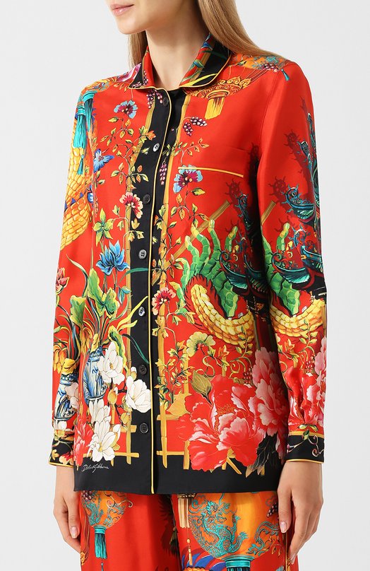 Шелковая блуза прямого кроя с принтом Dolce&Gabbana 