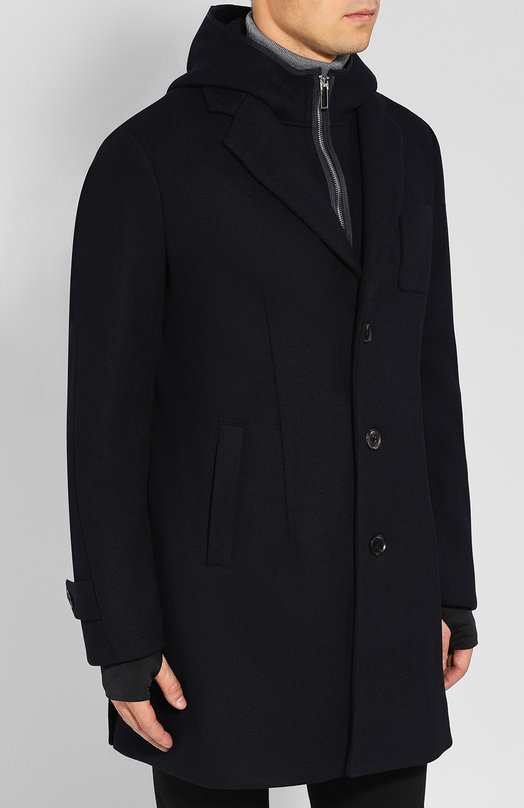 Однобортное пальто с капюшоном из смеси шерсти и вискозы ea7 