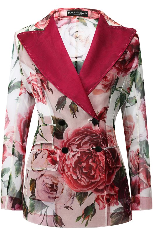 Двубортный шелковый жакет с принтом Dolce&Gabbana 