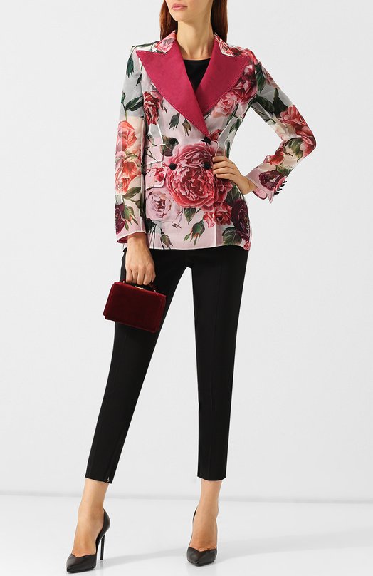 Двубортный шелковый жакет с принтом Dolce&Gabbana 