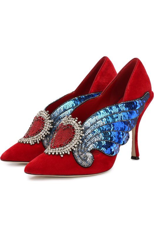 Бархатные туфли Lori с аппликациями на шпильке Dolce&Gabbana 