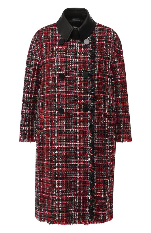 Вязаное двубортное пальто с бахромой Alexander McQueen 