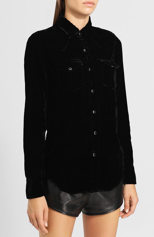 Бархатная блуза с накладными карманами Yves Saint Laurent 