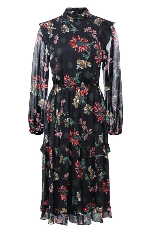 Платье-миди с принтом с воротником-стойкой BOSS