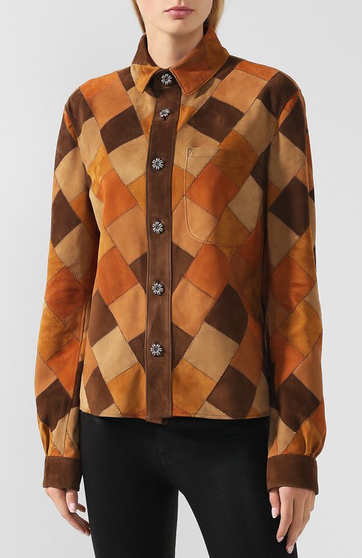 Замшевая блуза с накладным карманом Yves Saint Laurent 