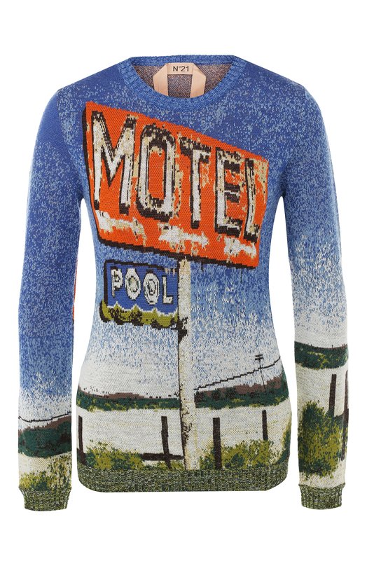 Пуловер из смеси шерсти и шелка с вышитым принтом No. 21 
