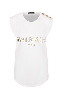 Топ без рукавов с металлизированным логотипом бренда Balmain