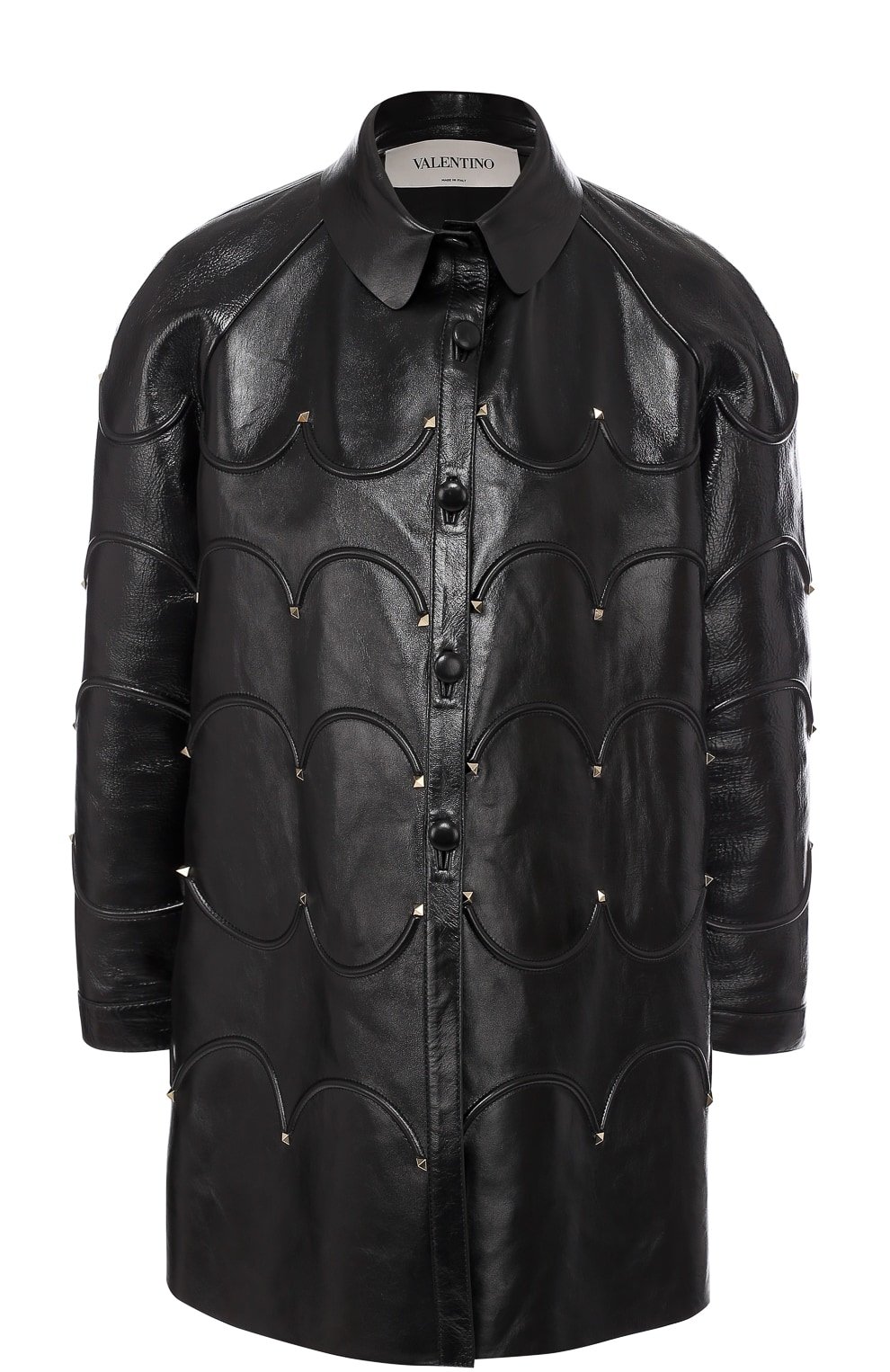 Кожаное пальто свободного кроя с фактурной отделкой Valentino