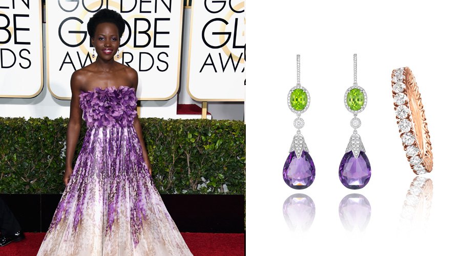 Люпита Нионго в серьгах и кольце Chopard