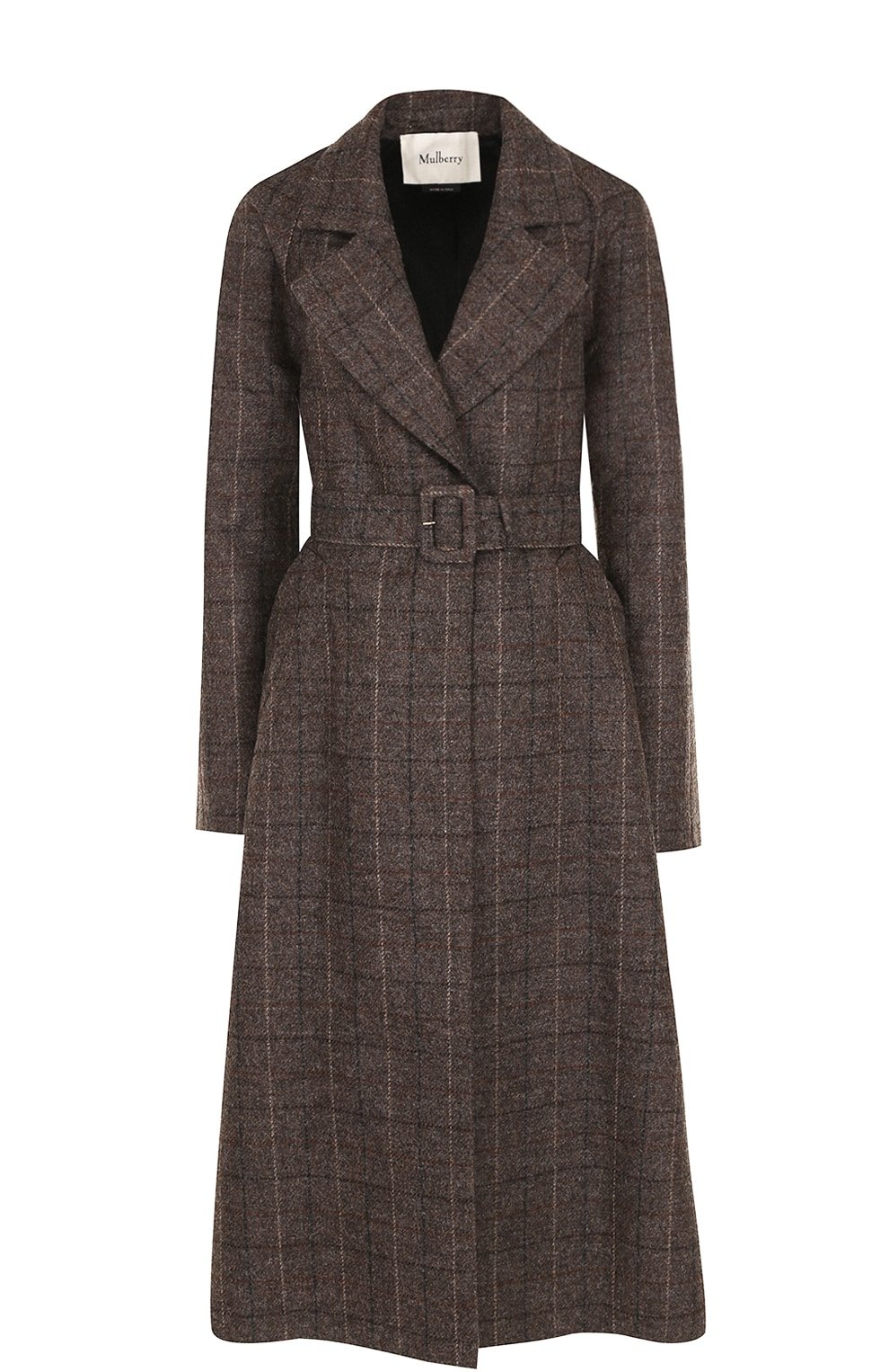 Шерстяное приталенное пальто с поясом Mulberry