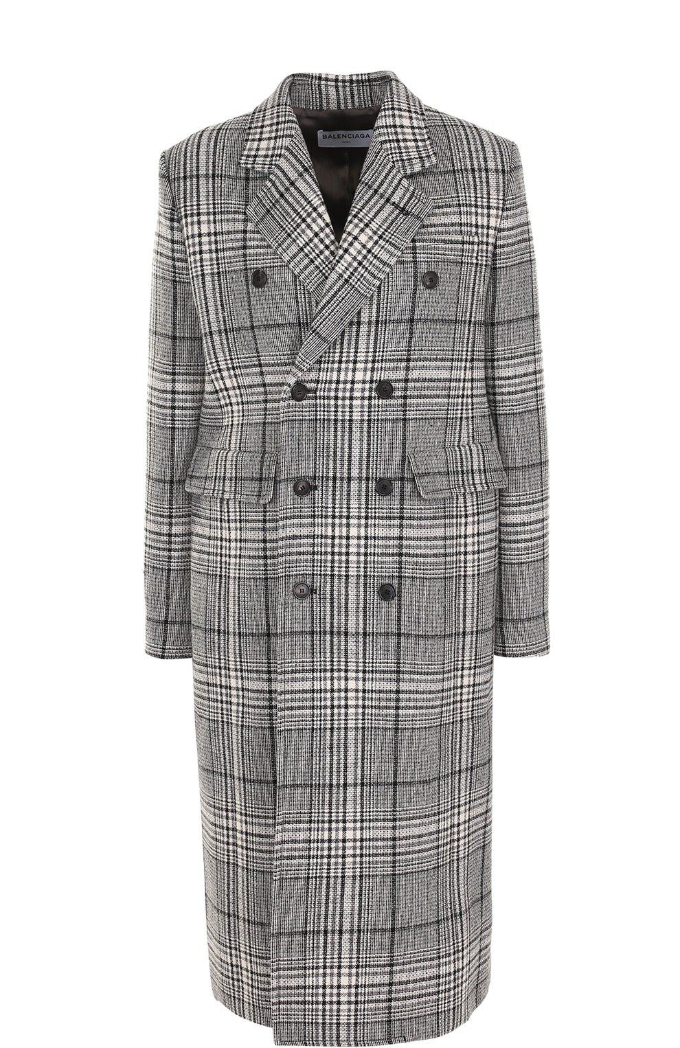 Двубортное шерстяное пальто в клетку Balenciaga