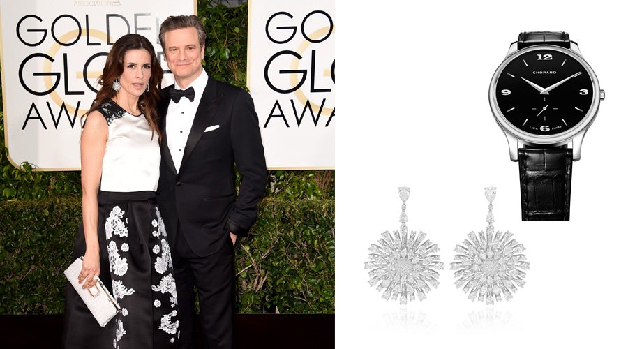 Ливия Ферт в серьгах Chopard, Колин Ферт в часах Chopard