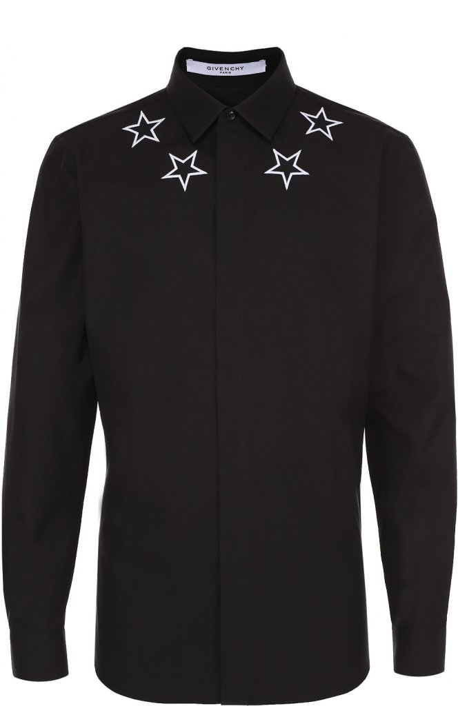 Хлопковая рубашка с контрастной вышивкой в виде звезд Givenchy