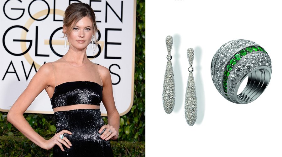 Бехати Принслу в серьгах и кольце de Grisogono