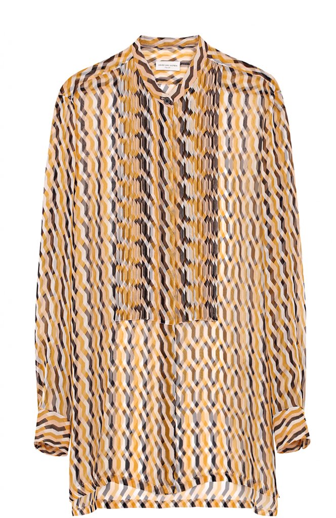 Удлиненная шелковая блуза с принтом Dries Van Noten
