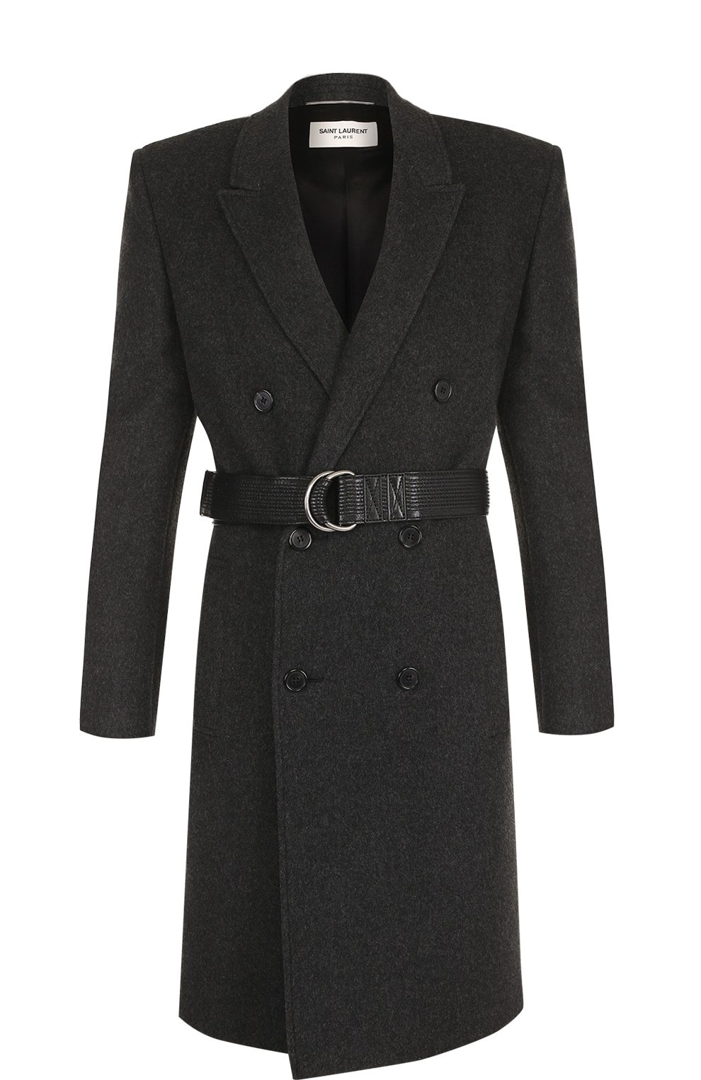 Кашемировое двубортное пальто с поясом Saint Laurent