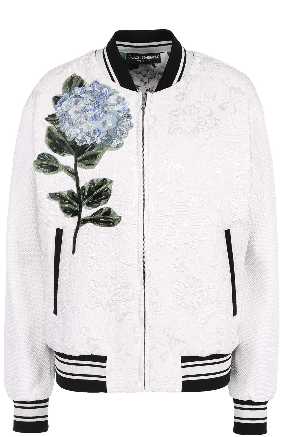 Бомбер на молнии с контрастной цветочной отделкой Dolce & Gabbana